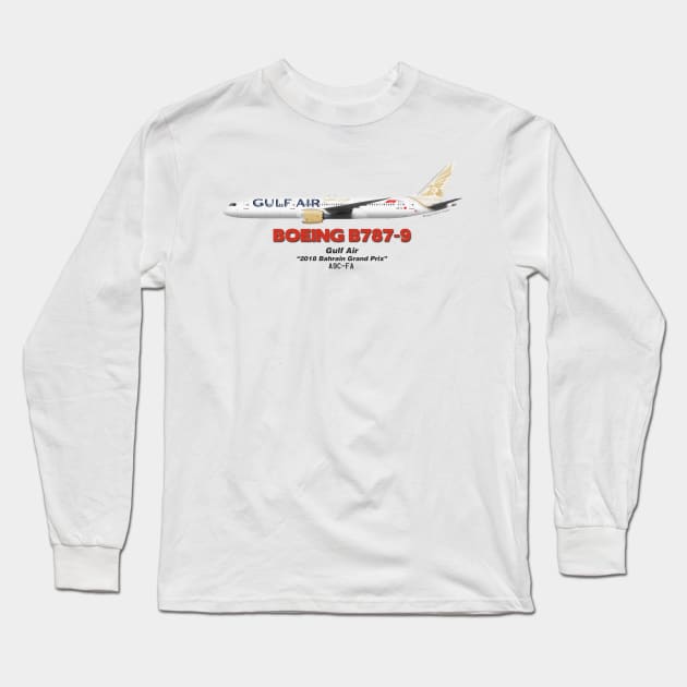 Boeing B787-9 - Gulf Air "2018 Bahrain Grand Prix" Long Sleeve T-Shirt by TheArtofFlying